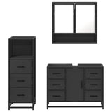 ZNTS 3 Piece Bathroom Furniture Set Black Engineered Wood 3301050