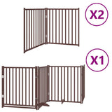 Dog Gate with Door Foldable 8 Panels Brown 640 cm Poplar Wood 3155750