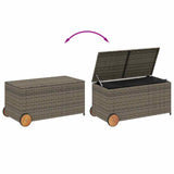 Garden Storage Box with Wheels Grey 190L Poly Rattan 365326