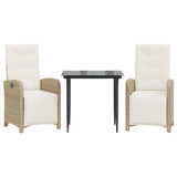 3 Piece Bistro Set with Cushions Beige Poly Rattan 3212570