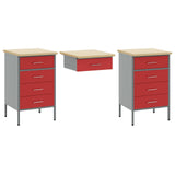 Work Cabinet with Drawer 3 pcs Red Engineered Wood and Steel 3321377