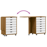 Rolling Cabinet with Desk MOSS Honey Brown Solid Wood Pine 4015791