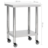 Kitchen Work Table with Wheels 80x30x85 cm Stainless Steel 51634