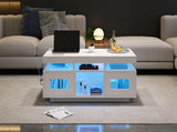 High Gloss Coffee Table with LED lights, USB PortsSockets, Centre Table with 2 doors, Sofa Side N605P368318W