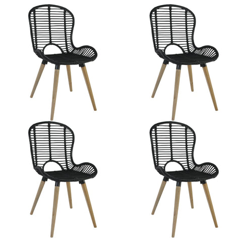 Dining Chairs 4 pcs Black Natural Rattan 246808