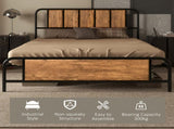4.8ft Double Bed Frame with Industrial Wood Headboard, Steel Slat Support and 25.5cm Underbed T3398P328302
