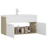 Sink Cabinet with Built-in Basin White and Sonoma Oak Engineered Wood 3071293