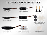 17-Piece Aluminum Cookware Set, Black Non-Stick Pots and Pans Set with Assembled Handles - 5 Pots & 41206617