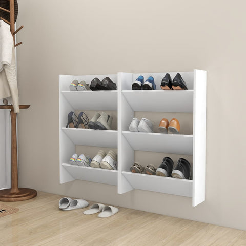 Wall Shoe Cabinets 2 pcs White 60x18x90 cm Engineered Wood 806760