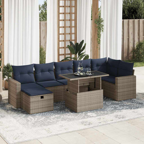 8 Piece Garden Sofa Set with Cushions Grey Poly Rattan Acacia 3327831
