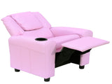 Kids Recliner Chair, PU Leather with Adjustable Backrest, Footrest, Padded Headrest, Pink T3398P348591