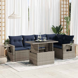 6 Piece Garden Sofa Set with Cushions Grey Poly Rattan Acacia 3326482