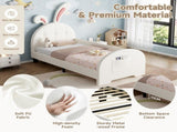 3ft Single Rabbit-Shaped Upholstered Bed Frame, Bunny Ear Headboard & Footboard Storage Pocket, Soft N652P412013W