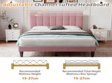 4ft6 Double Upholstered Velvet Frame, with Adjustable Channel Tufted Headboard, Velvet Platform N652P179780P
