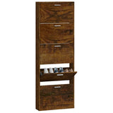 Shoe Cabinet Smoked Oak 59x17x169 cm Engineered Wood 342515