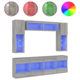 6 Piece TV Wall Cabinet Set with LED Lights Grey Sonoma 3216802