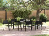 Garden Dining Set with Cushion 7 pcs Black Poly Rattan 3380040