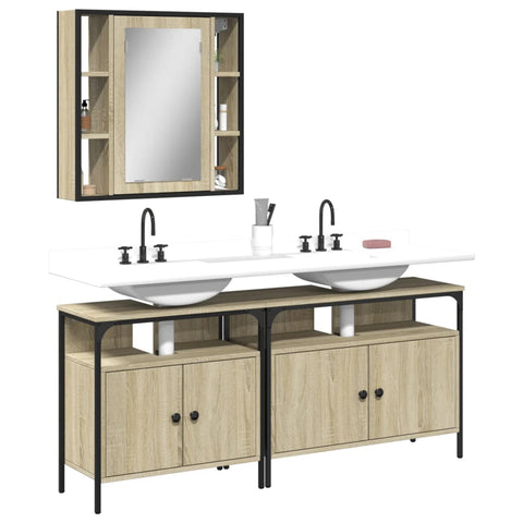 ZNTS 3 Piece Bathroom Cabinet Set Sonoma Oak Engineered Wood 3214726