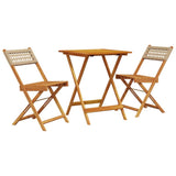 Bistro Set Beige Solid acacia wood, PE rattan 2-seater Foldable 3281756