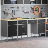Work Cabinet with Drawer 4 pcs Black Engineered Wood and Steel 3321382
