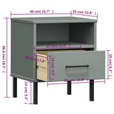 Bedside Cabinet with Metal Legs Grey Solid Wood Pine OSLO 350971