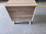 Oak-colored double-drawer bedside table, medieval-style modern bedroom storage unit with metal W6296P537665