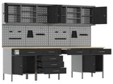 Work Cabinet 10 pcs Black and Grey Engineered Wood and Steel 3321478