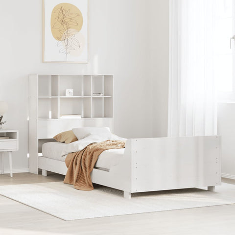 ZNTS Bed Frame without Mattress White 75x190 cm Small Single Solid Wood Pine 3323714