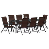Garden Dining Set 9 pcs Brown Powder-Coated Steel 3379267