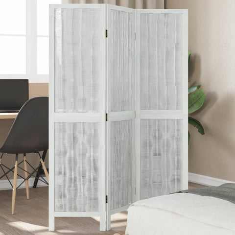 ZNTS Room Divider 3 Panels White Solid Wood Paulownia 358669