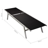 Sun Lounger Black Steel, Textilene, Glass Large 48012