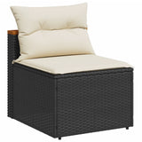 5 Piece Garden Sofa Set with Cushions Black Poly Rattan Acacia 3213537