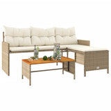 Garden Sofa with Table and Cushions L-Shaped Beige Poly Rattan 365583