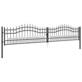 Fence Gate with Spear Top with Lock Grey 404 x 75 cm Steel 42009047