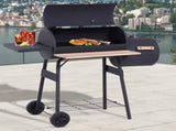 Portable Charcoal BBQ Grill, Cold-rolled Steel, Solid Wood, 104H x 124L x53W cm-Black T3398P314732