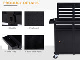 Tool Chest 2 in 1 Metal Tool Cabinet Storage Box with 5 Drawers Pegboard Wheels 60x28x104.5cm Black T3398P344507