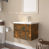 Sink Cabinet with Built-in Basin Smoked Oak Engineered Wood 3152867