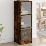 Highboard with Glass Doors Smoked Oak 35x37x109 cm 836389
