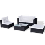 5 Piece Garden Lounge Set with Cushions Poly Rattan Black 42740