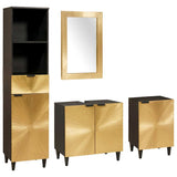 Bathroom Cabinet Set 4 pcs Black and Gold Solid Mango Wood 3310026