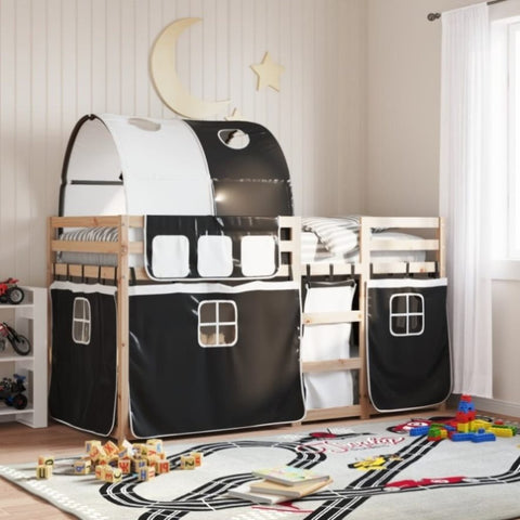 ZNTS Bunk Bed without Mattress White&Black 75x190 cm Small Single Solid Wood Pine 3284000