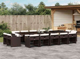 15 Piece Garden Dining Set with Cushions Brown Poly Rattan 3211233