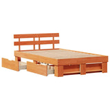 Bed Frame with Headboard Wax Brown 135 x 190 cm Solid Pine Wood 3382285
