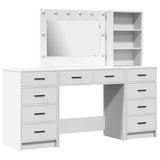 Dressing Table with Mirror Lights 3 pcs White Engineered Wood 3334209