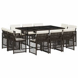 11 Piece Garden Dining Set with Cushions Brown Poly Rattan 3210849