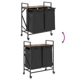 Laundry Basket 2 Compartments with Wheels Smoked Oak 859097
