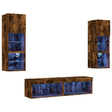 6 Piece TV Wall Units with LED Smoked Oak Engineered Wood 3216619