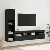 TV Wall Unit with LED 4 pcs Black Oak Engineered Wood 3402967