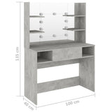 Makeup Table with LED Lights 100x40x135 cm MDF Concrete Grey 331544