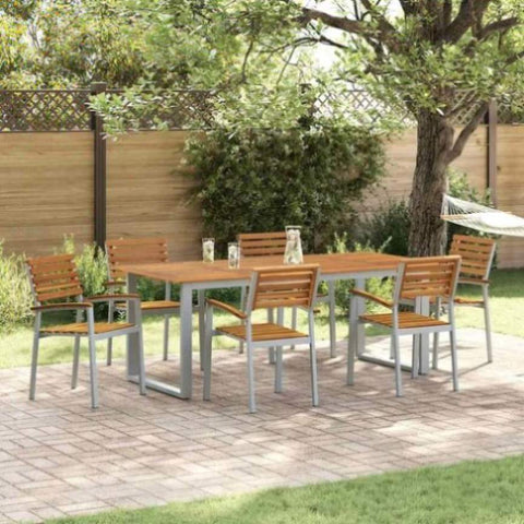 Garden Dining Set 7 pcs Grey and brown Solid acacia wood 3284349
